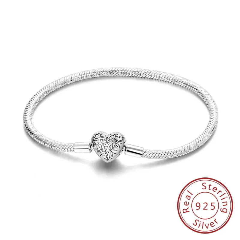 Bracelet 17-20CM Love Heart Original 925 Sterling Silver Charm Bracelet Pave Zirconia Bracelet for Women DIY Charm Jewelry Gifts