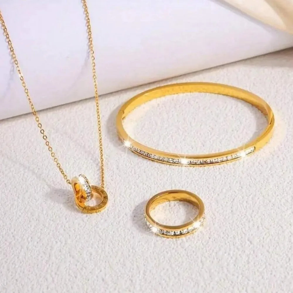 Classic Roman Numeral Zircon inlay Double Ring Earrings Necklace Bracelet Ring Size 7 Diverse Combinations With Fashion Jewelry