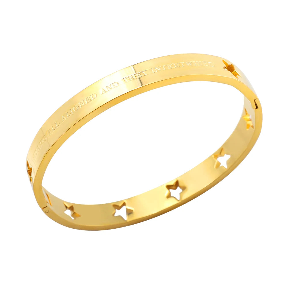 JOVO LOVE Fashion Hollow Stars and Carve Bangle STARS ALL ALIGNED BRACELET SET Stainless Steel Waterproof Jewelry for Women 2025