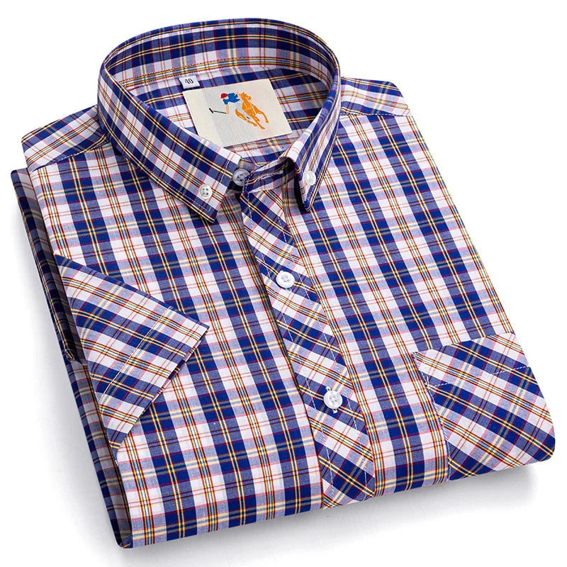 Cotton England Plaid Shirts For Men Plus Size Regular Fit Classic Man's Clothing Young Boy New Style Summer Short Sleeve Shirts