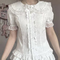 Matakawa Ruffles Blouses Spring Summer Japanese Style Puff Sleeve Fashion Women Shirts Retro Sweet Peter Pan Collar Blusas Mujer