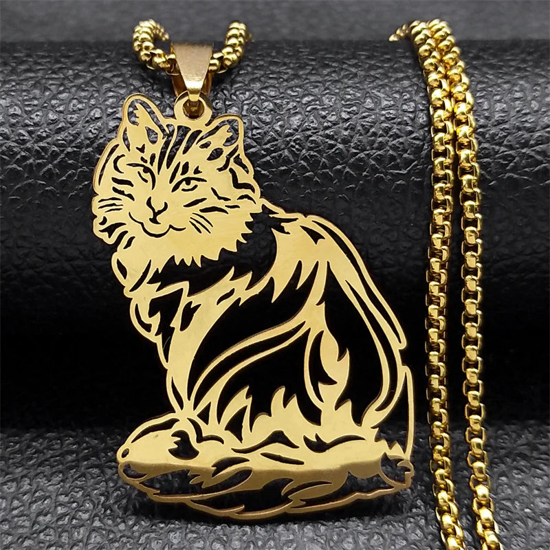Cute Cat Ragdoll Kitty Pendant Necklace for Women Men Stainless Steel Silver Color Chain Pet Lover Gift Jewelry colar N3213S01