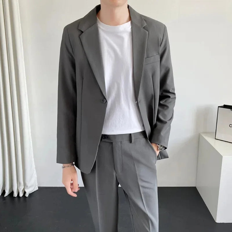 Loose Handsome Summer Suit Jacket Slimming Business Professional Formal Trendy Fashion Set for Men Casual Chic Outfit