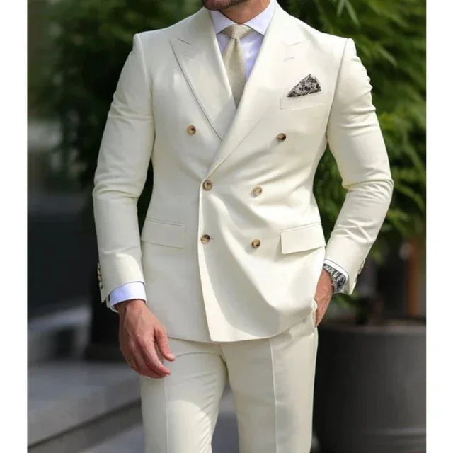 Casual British Style Two-Piece Suit Wedding Groomsmen Hosts Formal Dress Men's Fashion Urban Summer Single Button Pure Color