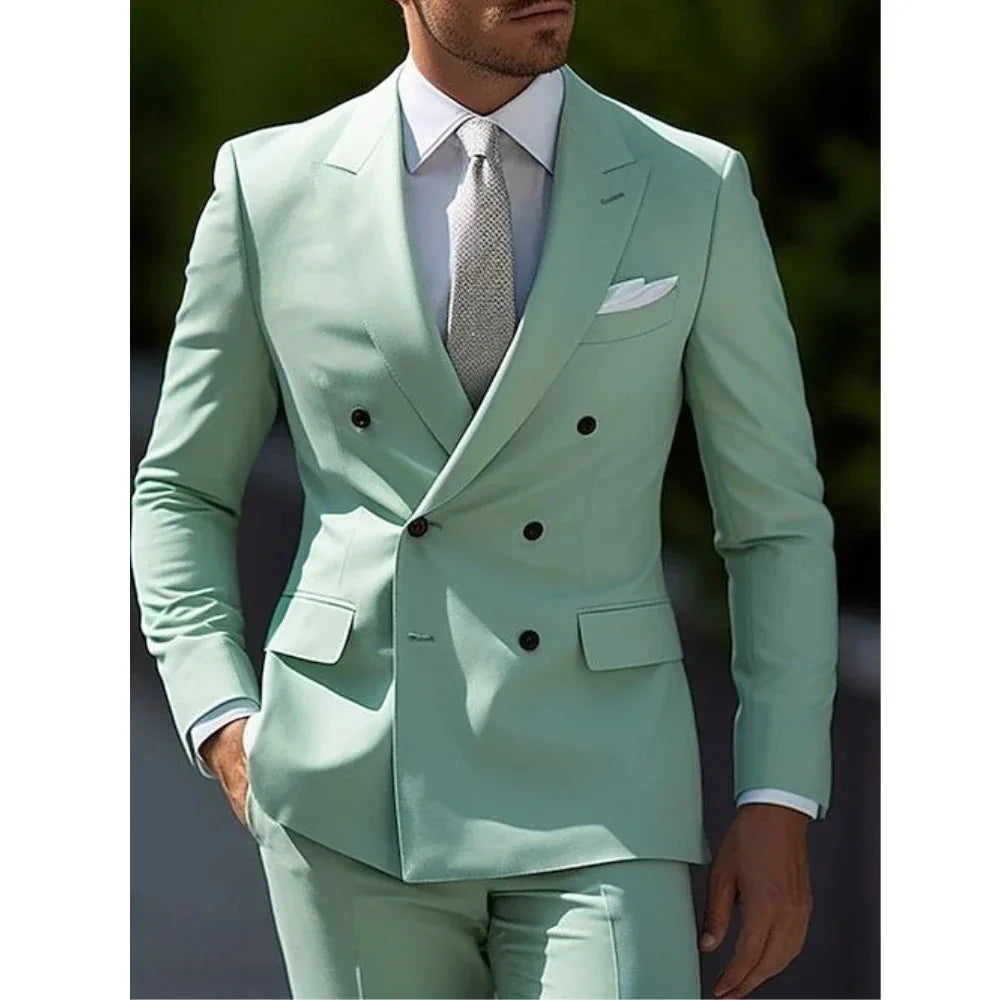 Casual British Style Two-Piece Suit Wedding Groomsmen Hosts Formal Dress Men's Fashion Urban Summer Single Button Pure Color