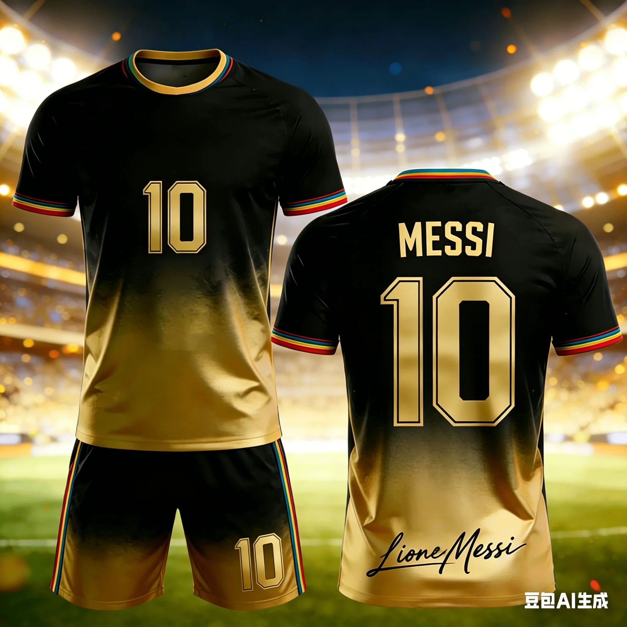 Summer New Messi Style Gradient 3D Football Fan Customized Size 10 Adult/children Short Sleeved Shorts Set Birthday Gift Kids