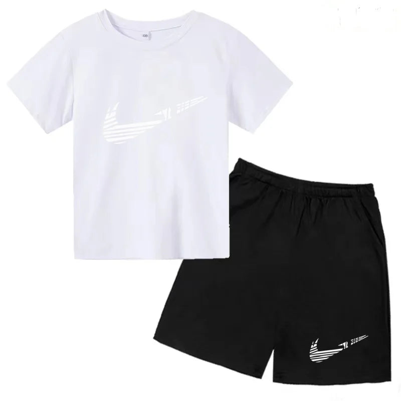 Children Clothes T-shirt Fashion Short-Sleeved+Shorts Summer Boy Girl Toddler 3-12Years Casual Sports Brand Jogging O-collar Set