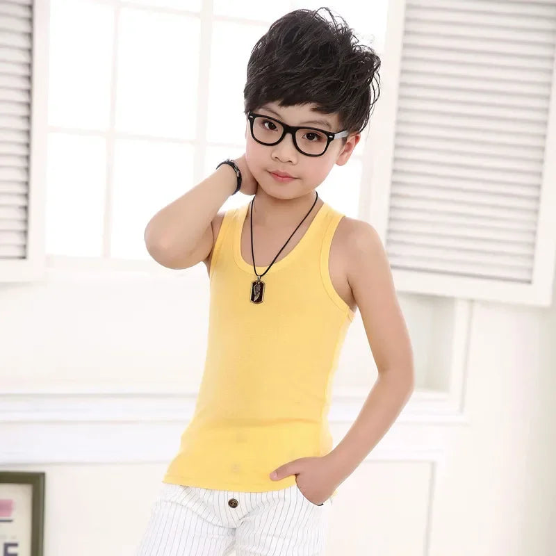Kids Girls Summer Casual Vest Outfit Children Baby Boy Girl Sleeveless Tops Cotton Solid Color T-shirt Tees Toddler Top  Outfits