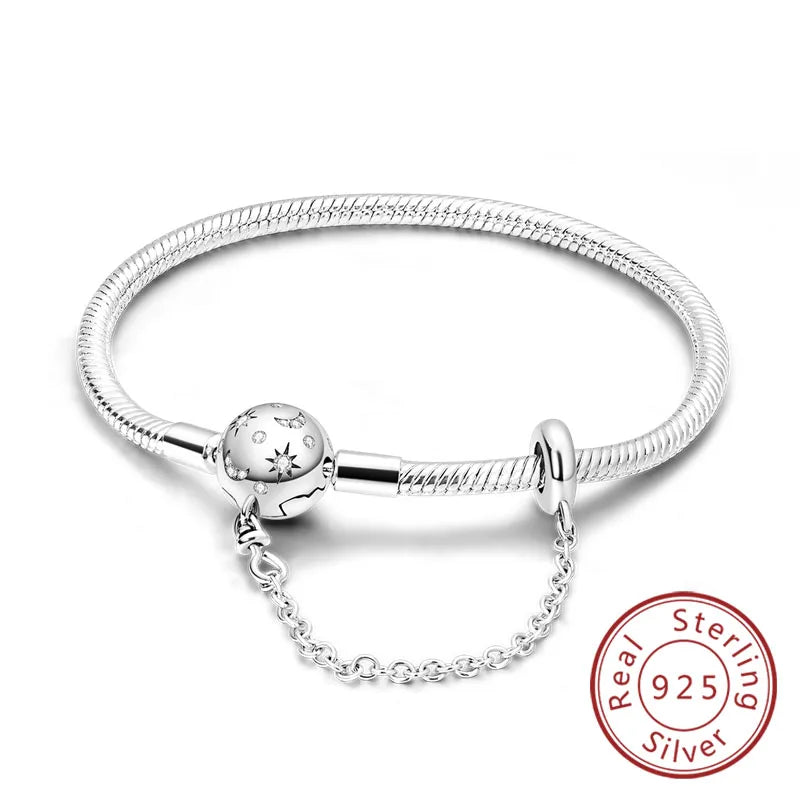 Bracelet 17-20CM Love Heart Original 925 Sterling Silver Charm Bracelet Pave Zirconia Bracelet for Women DIY Charm Jewelry Gifts
