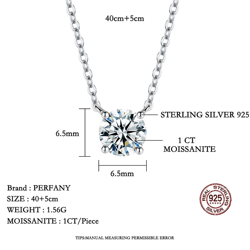 PERFANY 1-5 Carat Moissanite Necklace for Women S925 Pure Silver Diamond Classic Four Claw Pendant Wedding Jewelry