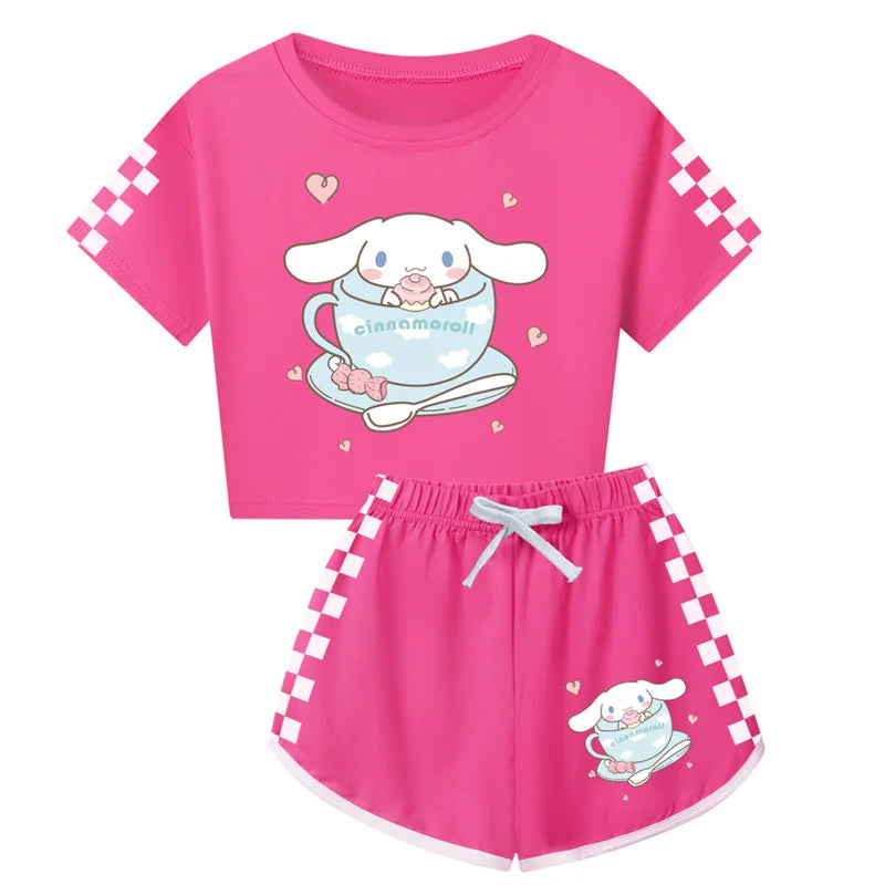 Women Summer Cinnamoroll Kids Clothes Teens Girls Casual Cotton Tops Teens Short-sleeved T-shirt Children Clothing 2-16Y