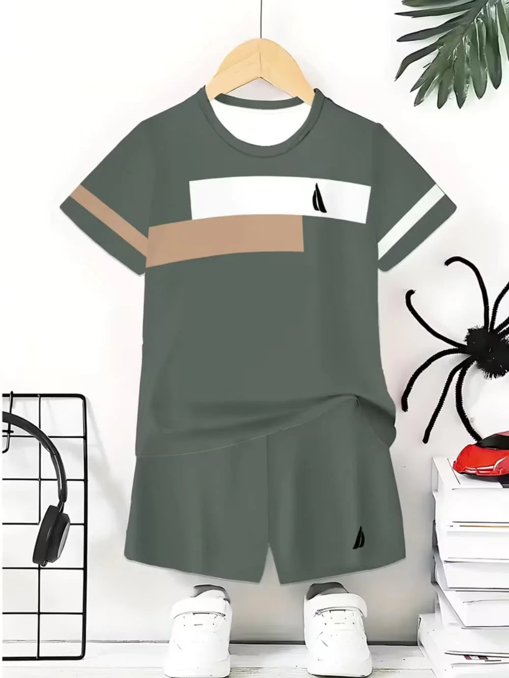 Boys Clothes Casual Colorblock Short Sleeve T-Shirt Shorts Set 2PCS Comfort Outdoor Quick Drying Sport Shirt Casual Children Top