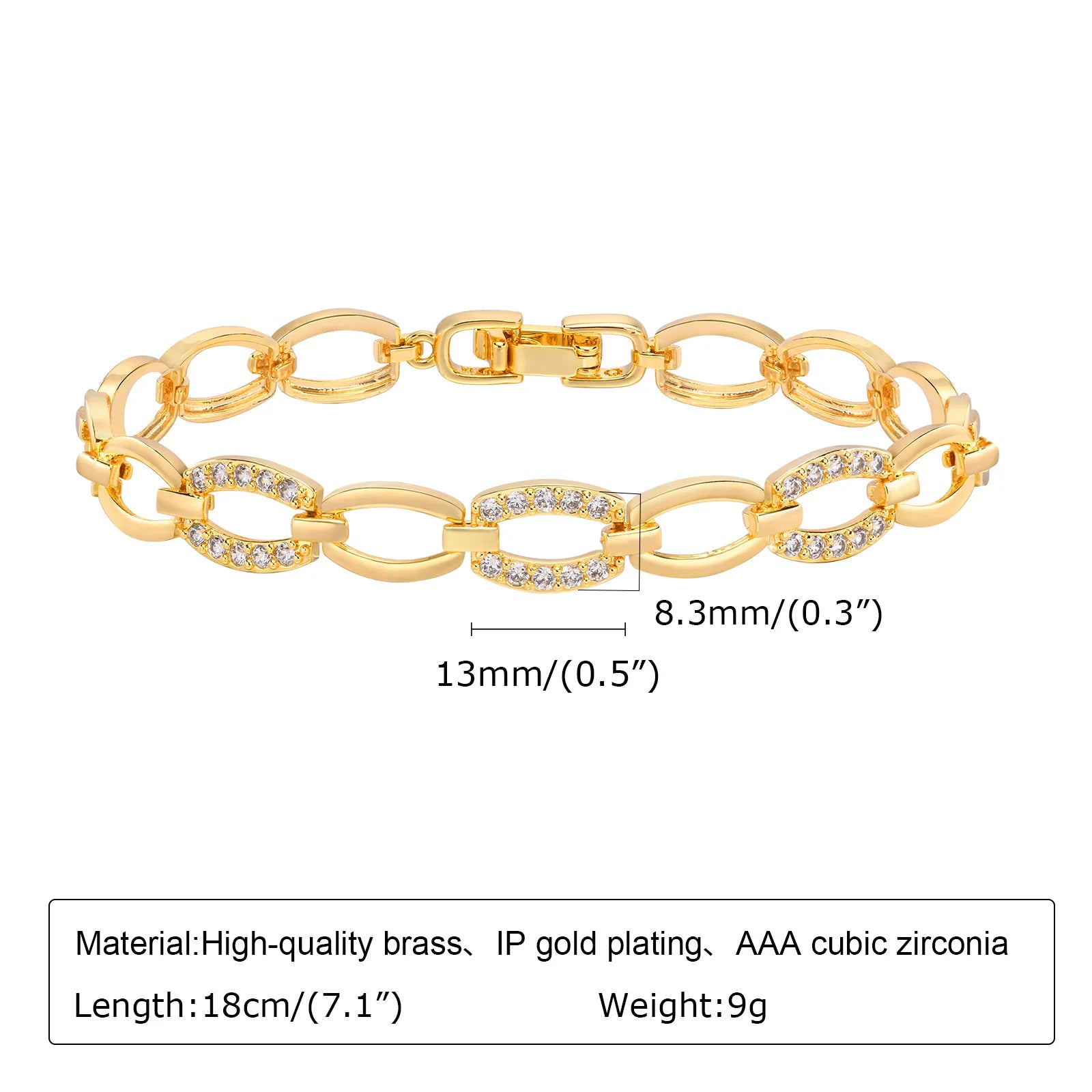 Elegant Pave Link Women's Chain Bracelets Cubic Zirconia Inlay Statement Jewelry