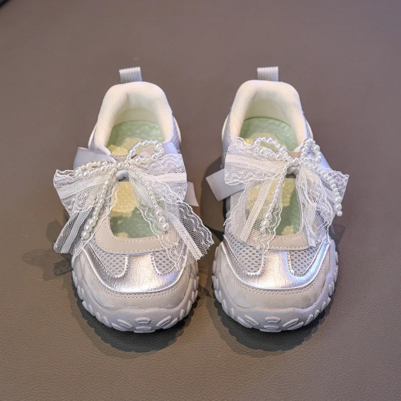 Lightweight Non-Slip Back To School Children Running Sandals Summer Kids Sport Sneakers for Girl Pearl Lace Mary Jane Flats