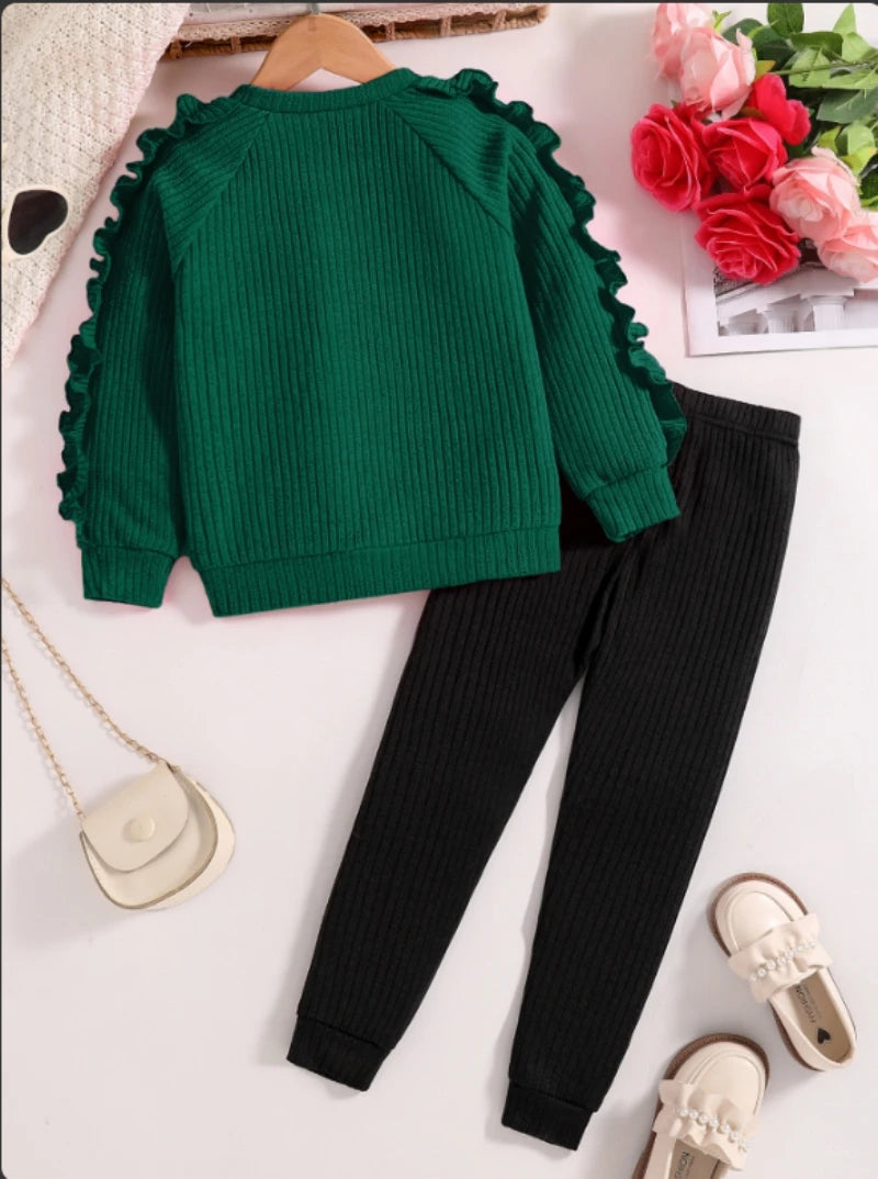 Spring and Autumn children fashion sports set girls sweater + casual pants two-piece girls cartoon heart printed clothing