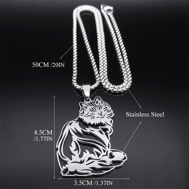 Cute Cat Ragdoll Kitty Pendant Necklace for Women Men Stainless Steel Silver Color Chain Pet Lover Gift Jewelry colar N3213S01