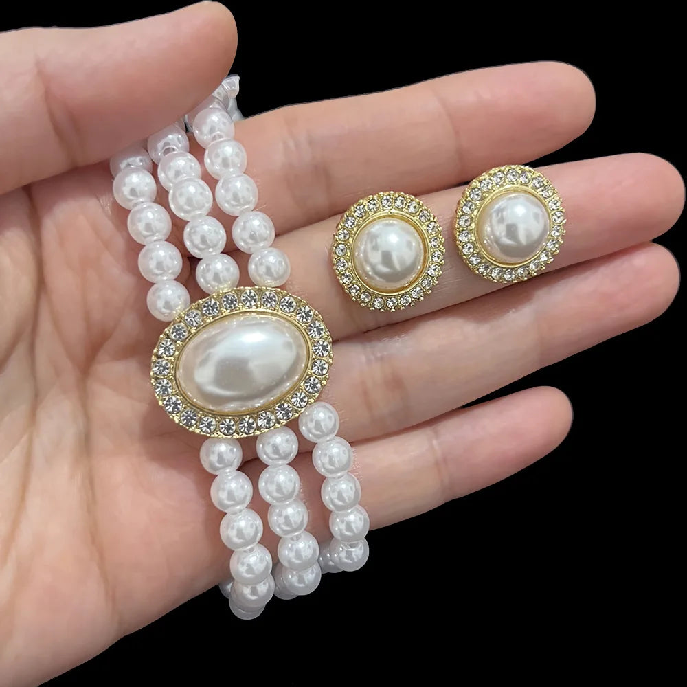 Pearl Bridal Necklace and Earrings two-piece modern women's accessories 2025 luxury designer jewelry Retro Sparkling
