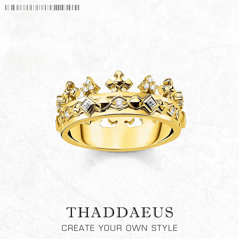 Ring Crown Gold Europe Style Fine Jewelry For Women Summer Brand New Pure 925 Sterling Silver Classic Gift