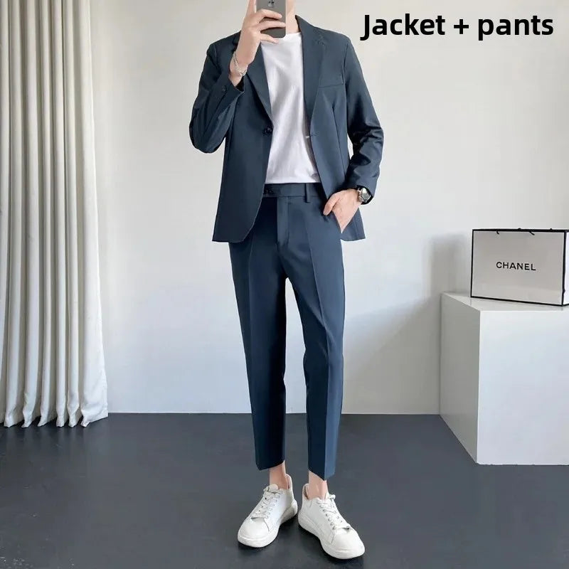 Loose Handsome Summer Suit Jacket Slimming Business Professional Formal Trendy Fashion Set for Men Casual Chic Outfit