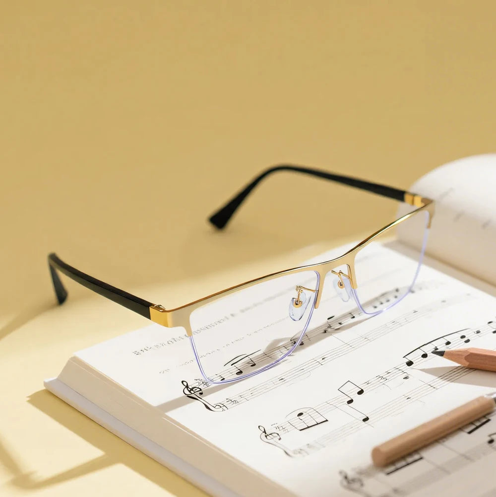 DBYLXMN Semi-Rimless Reading Glasses for office work Metal Frame Anti Blue Light Presbyopia Eyeglasses Business Readers