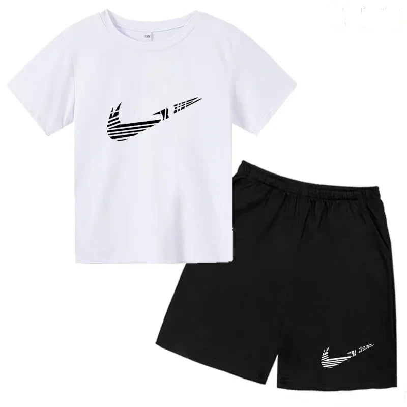 Children Clothes T-shirt Fashion Short-Sleeved+Shorts Summer Boy Girl Toddler 3-12Years Casual Sports Brand Jogging O-collar Set