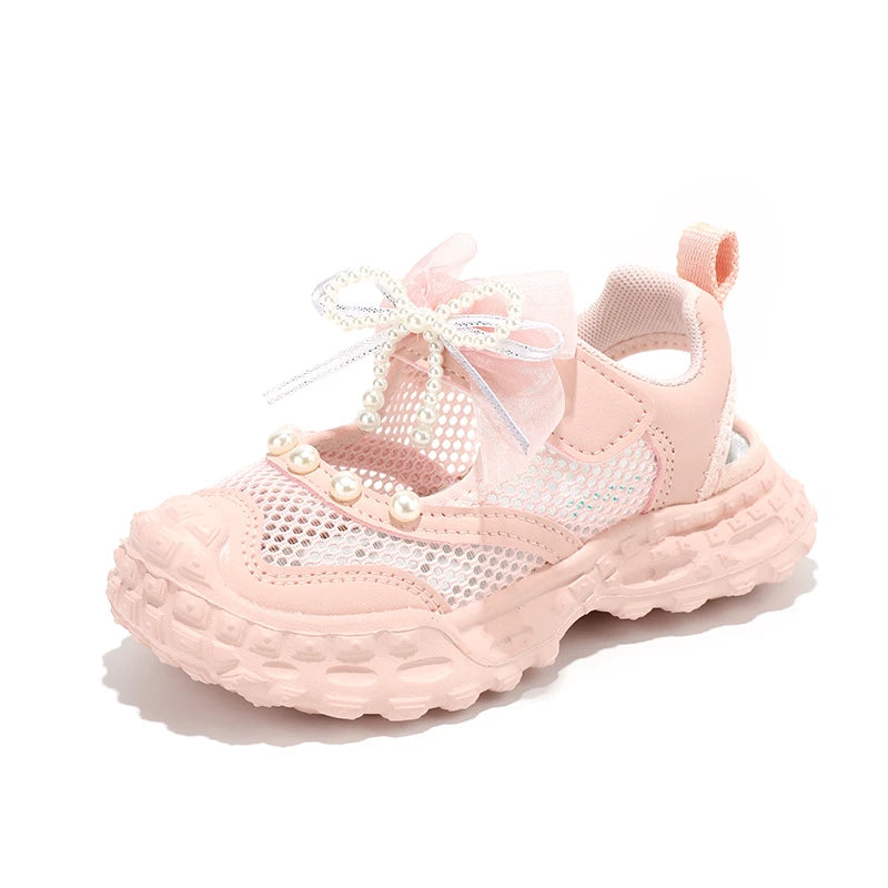 Girls' princess sandals summer 2025 new children's Baotou foreign pearl single mesh shoes for children mesh sneakers