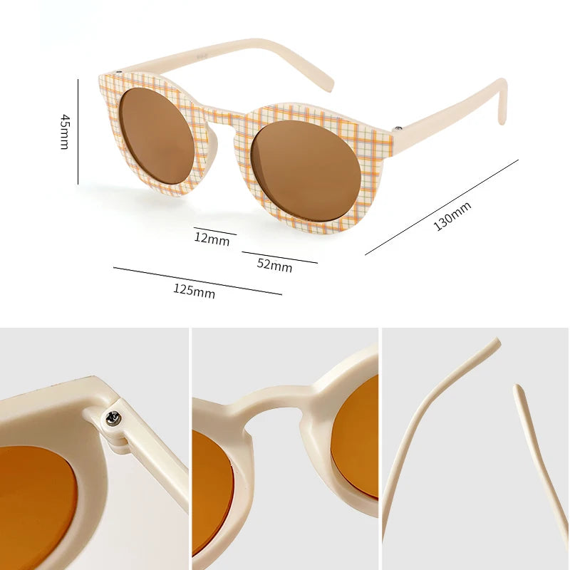 New Children Cute Checker Panel Color Round UV400 Sunglasses Baby Girls Outdoor Sun Protection Sunglasses Kid Sun Glasses