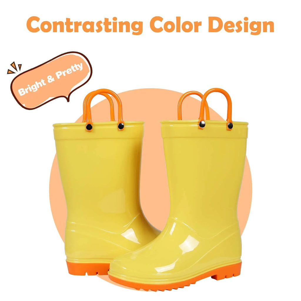 Kidmi Children Rain Boots Girls And Boys Outdoor Non-slip Rubber Rain Shoes Cute Easy Clean Kids Waterproof Boots With Handles