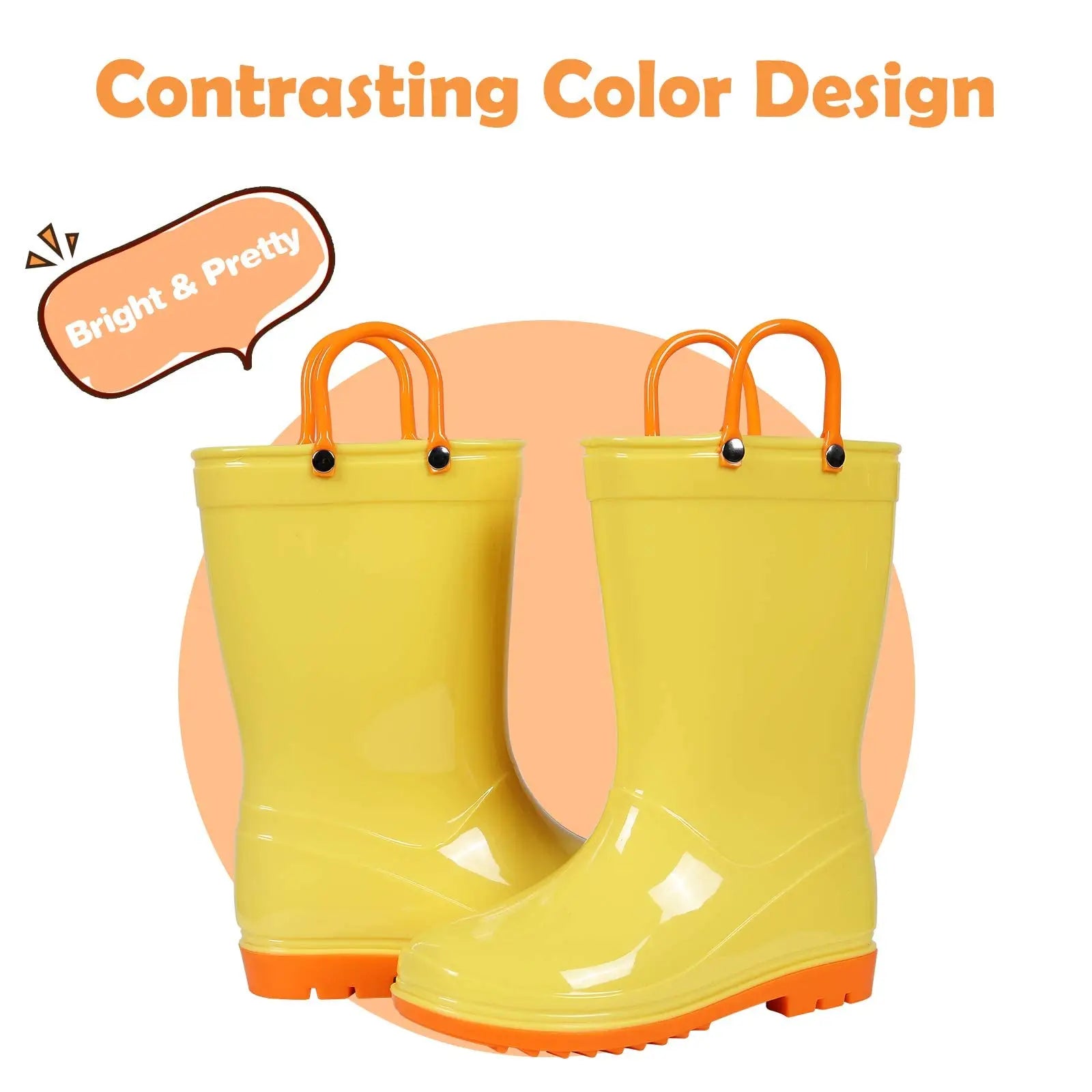 Kidmi Children Rain Boots Girls And Boys Outdoor Non-slip Rubber Rain Shoes Cute Easy Clean Kids Waterproof Boots With Handles