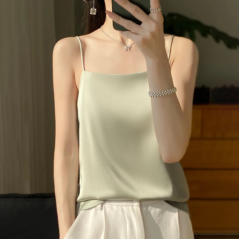 New Ice Silk Sexy Satin Strap Women's Spring/Summer Vest Solid Color Sleeveless Sexy Comfortable Silk Underwear Vest RW-D19