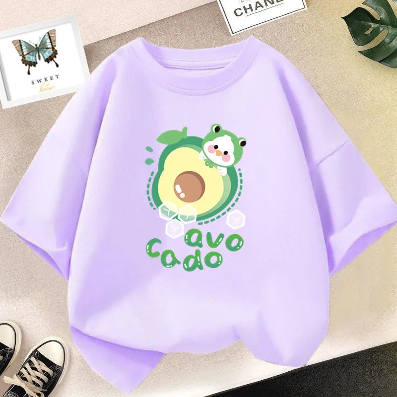 Lovely Avocado T Shirts for Girls Tops Summer Loose Cartoon Aesthetic Casual T Shirt Vintage Lemon Fruit Tshirt