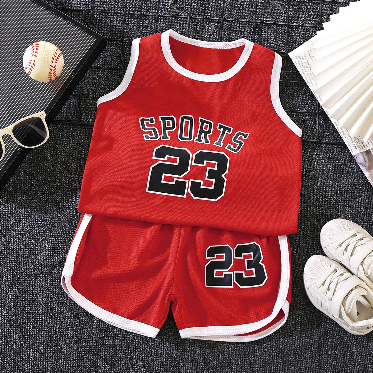 Toddler Basketball Outfit Boys Girls Mesh Breathable Tank Top Shorts Set Kids Quick Dry Active Sportswear Summer