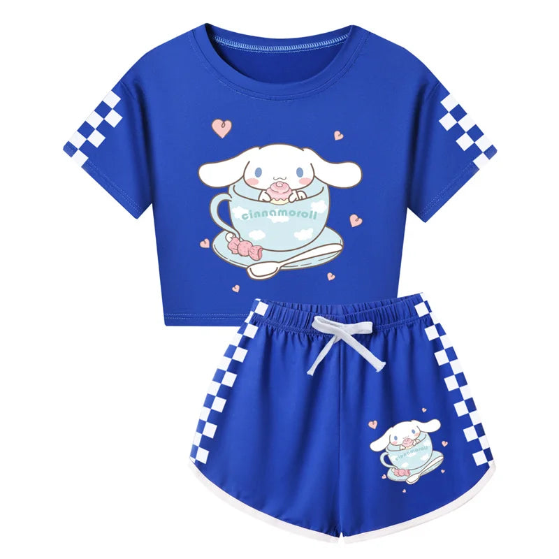 Women Summer Cinnamoroll Kids Clothes Teens Girls Casual Cotton Tops Teens Short-sleeved T-shirt Children Clothing 2-16Y