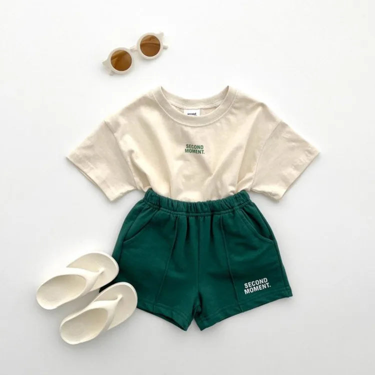 Summer Kids Clothes Set T-Shirt+Shorts Casual Outdoor Letters Print Suit Cotton Soft Breathable Two-Piece Kid Casual Tracksuits