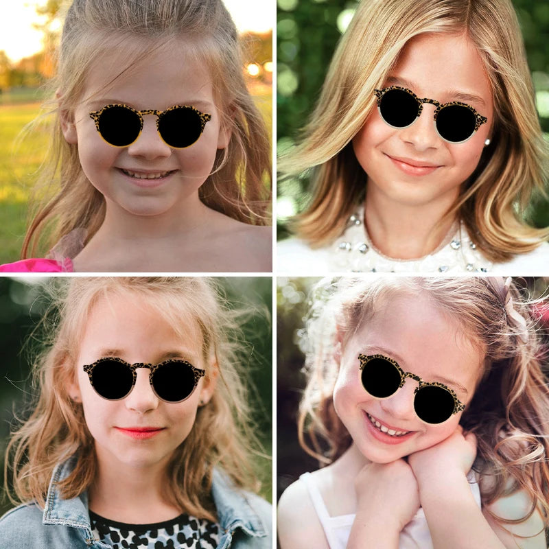 New Boys Girls Double Leopard Round Outdoor Children Sun Protection Sunglasses Kids Colors Protect Eyes Baby UV400 Sunglasses