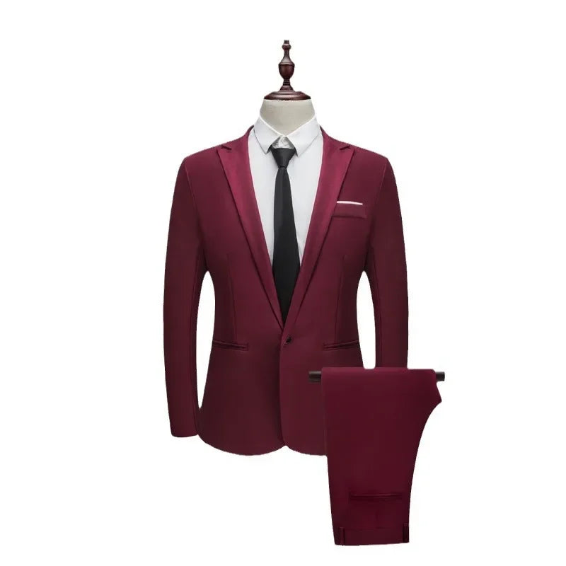 Men's Casual Business Suit Set Korean Style Slim Fit Two Piece Set Fashionable Autumn Winter Male Model Clothing