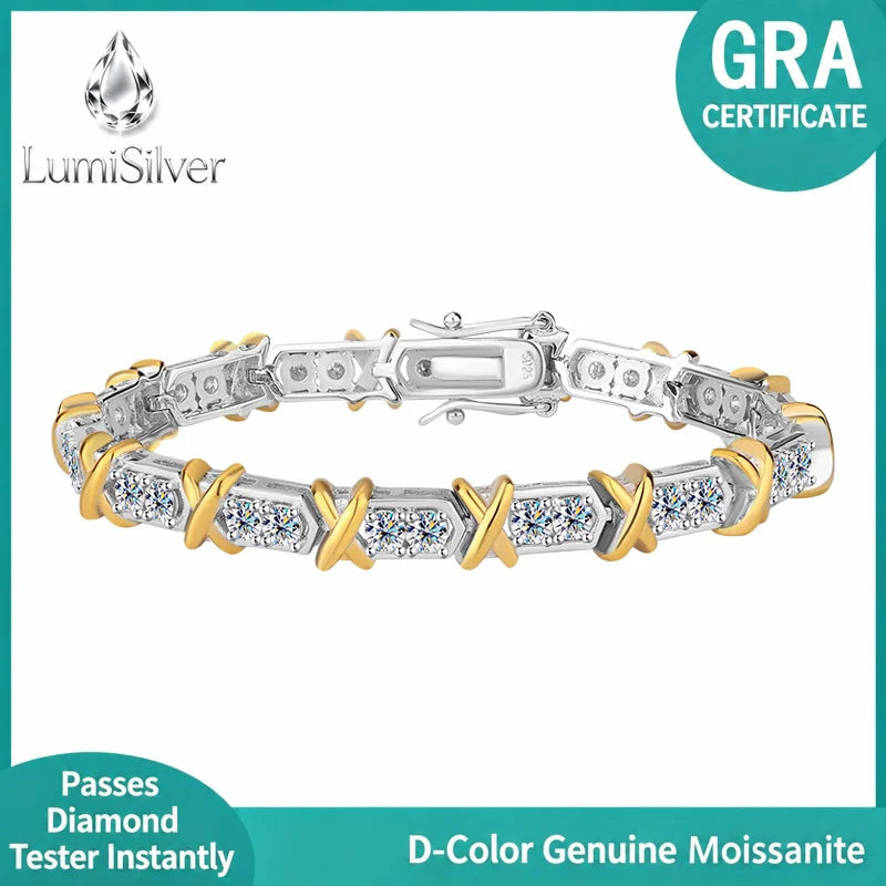 S925 Sterling Silver Tennis Bracelet with Moissanite Fashion Dual-tone Vintage Couple's Jewelry Retro Hand Accessory