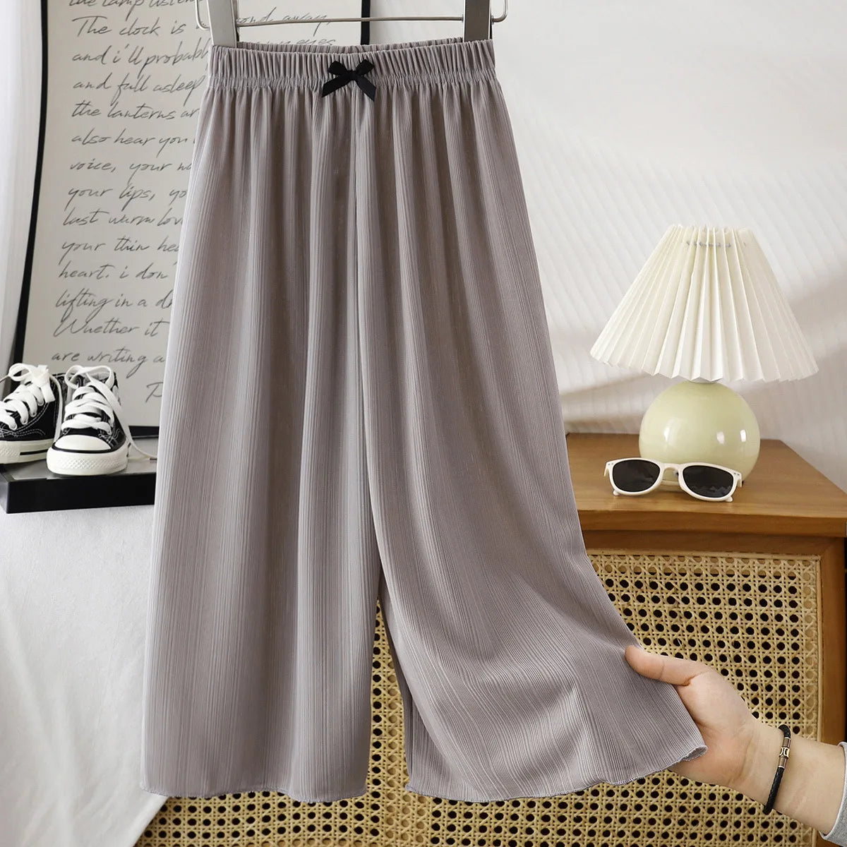 1pcs Summer Kids Wide-leg Pants Girls Children Leisure Sports Straight Pants Baby Bow Loose Trousers Student Comfortable Clothes