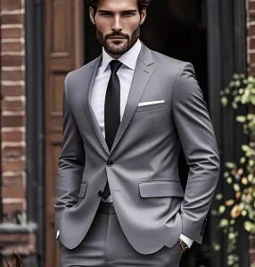 Casual British Style Two-Piece Suit Wedding Groomsmen Hosts Formal Dress Men's Fashion Urban Summer Single Button Pure Color