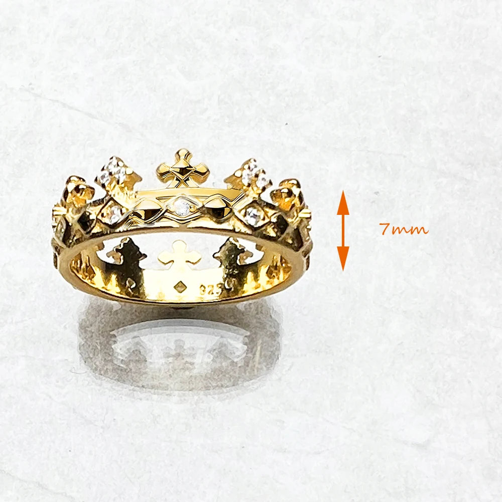 Ring Crown Gold Europe Style Fine Jewelry For Women Summer Brand New Pure 925 Sterling Silver Classic Gift