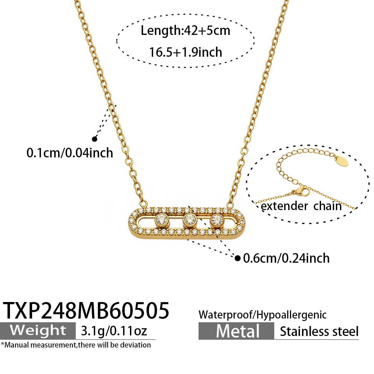Shiny Zircon Pendant Necklaces Bracelets Rings 18k Gold Plated Stainless Stee Chain Necklace Bracelet Ring Jewelry Set for Women