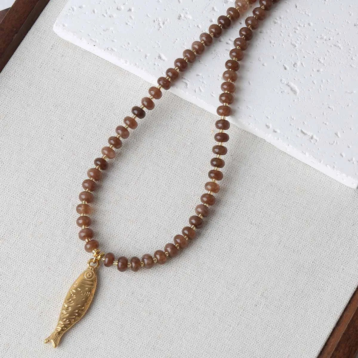 Trendy 4 Designs Stainless Steel Gold Plated Fish Turtle Pendant Stone Necklace for Women Waterproof Beach Party Jewelry Summer