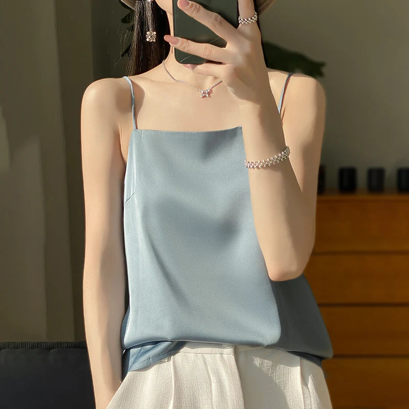 New Ice Silk Sexy Satin Strap Women's Spring/Summer Vest Solid Color Sleeveless Sexy Comfortable Silk Underwear Vest RW-D19