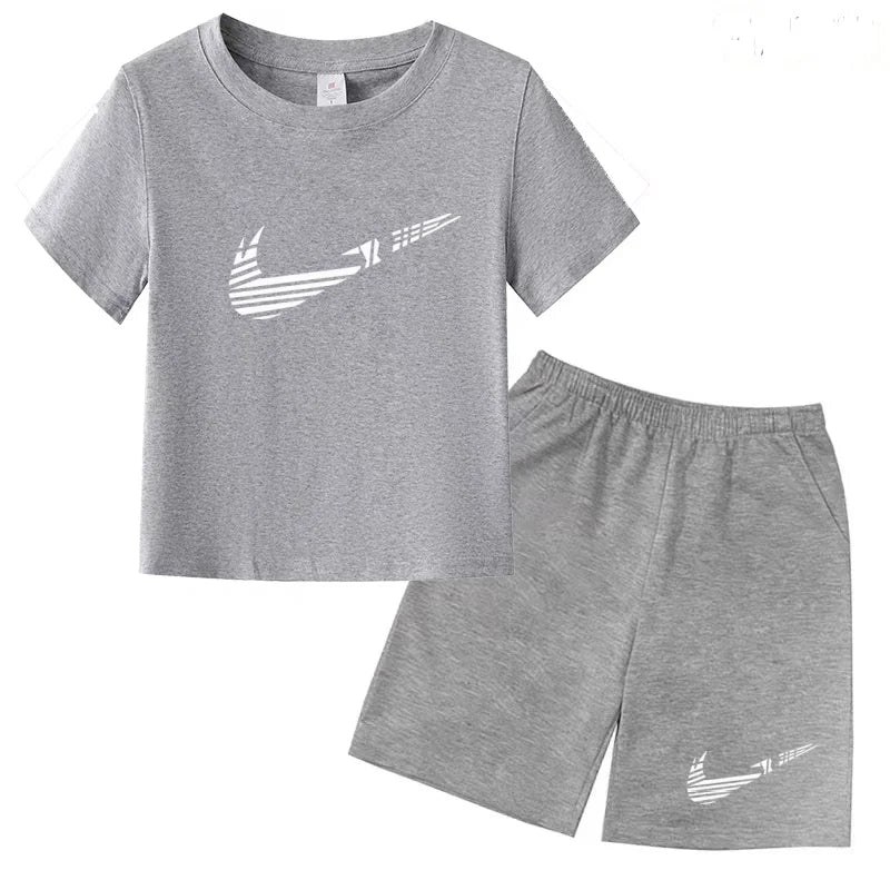 Children Clothes T-shirt Fashion Short-Sleeved+Shorts Summer Boy Girl Toddler 3-12Years Casual Sports Brand Jogging O-collar Set