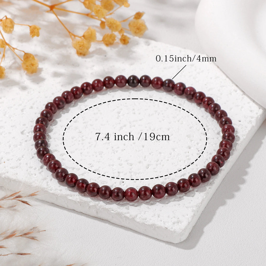 Natural Garnet Stone Bracelet 4 6 8mm Round Beaded Bracelets Healing Reiki Spiritual Gems Bracelet with Card for Women Men