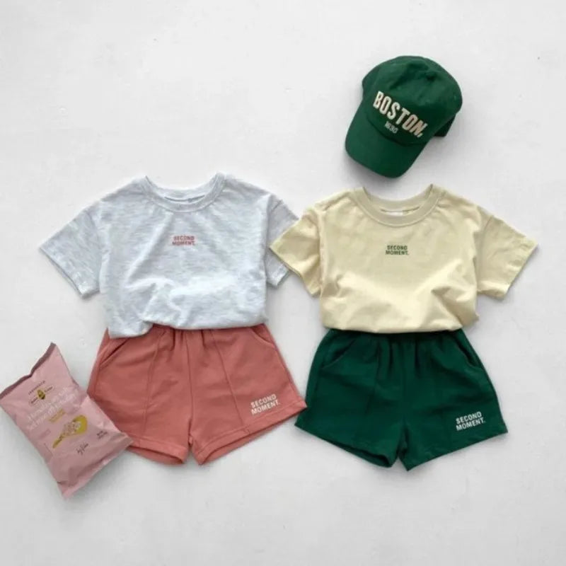 Summer Kids Clothes Set T-Shirt+Shorts Casual Outdoor Letters Print Suit Cotton Soft Breathable Two-Piece Kid Casual Tracksuits