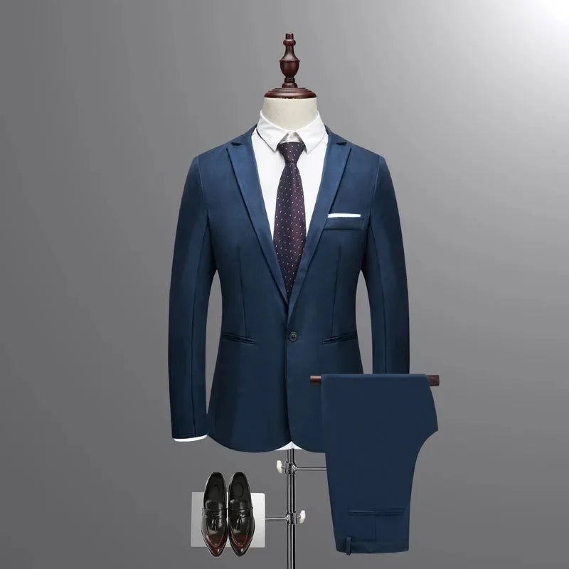 Men's Casual Business Suit Set Korean Style Slim Fit Two Piece Set Fashionable Autumn Winter Male Model Clothing