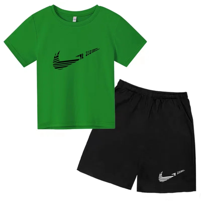 Children Clothes T-shirt Fashion Short-Sleeved+Shorts Summer Boy Girl Toddler 3-12Years Casual Sports Brand Jogging O-collar Set