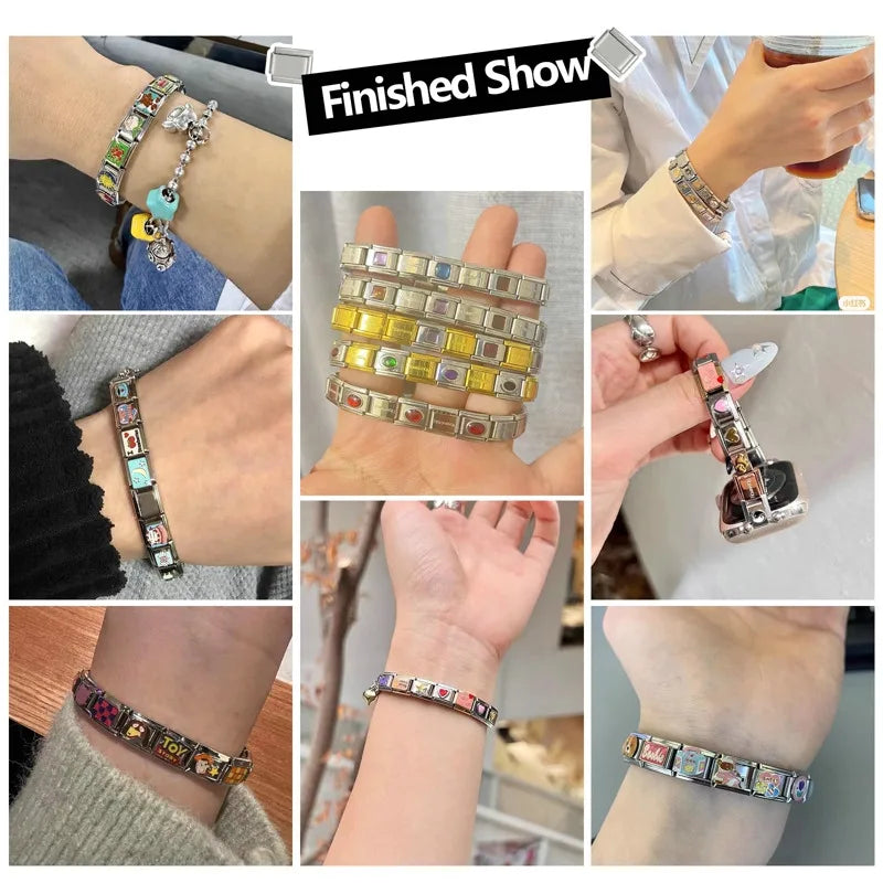 Fashion Stainless Steel Italian Elastic Charm Bracelet 9mm Width Bracelet Bangle Simple Design Girls Men Women DIY Jewelry Gifts