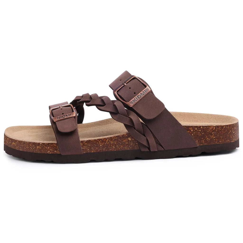 Crestar Women's Cork Footbed Sandals Lady Fashion Buckle Slip-On Slide Sandals New Summer Comfortable Sllipers with Arch Support